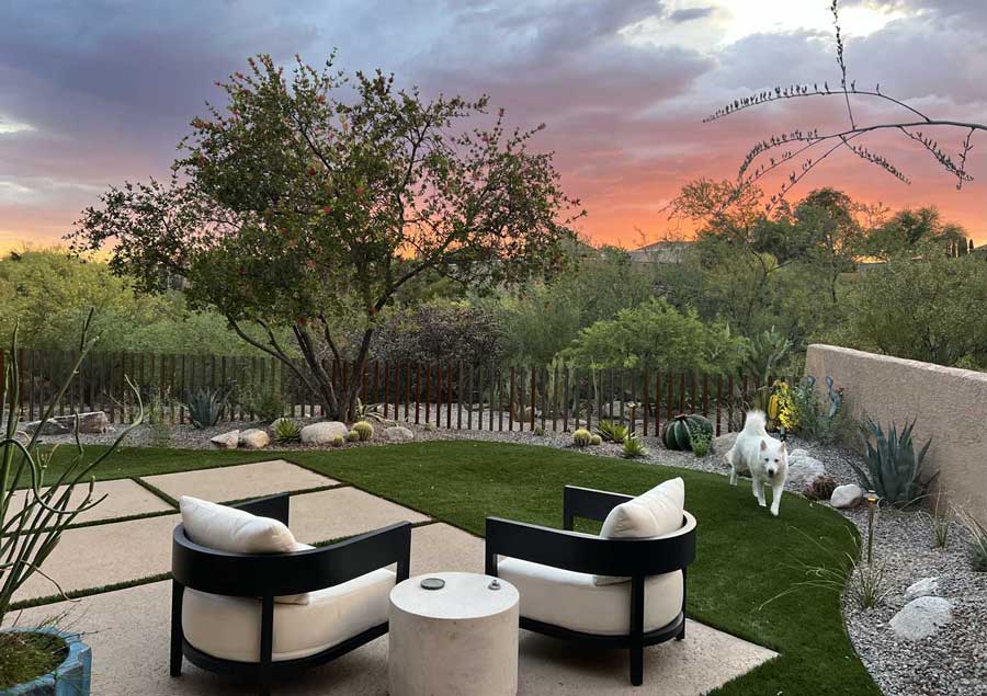 View of a luxury landscape design in Tucson, Arizona, created by Landscape Design West